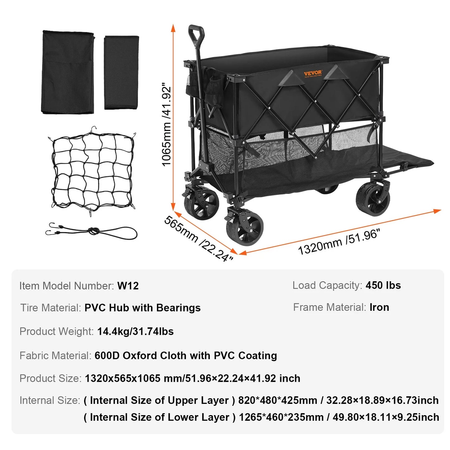 VEVOR All-Terrain Heavy-Duty Folding Wagon – 400L Collapsible Cart with 450 lbs Capacity