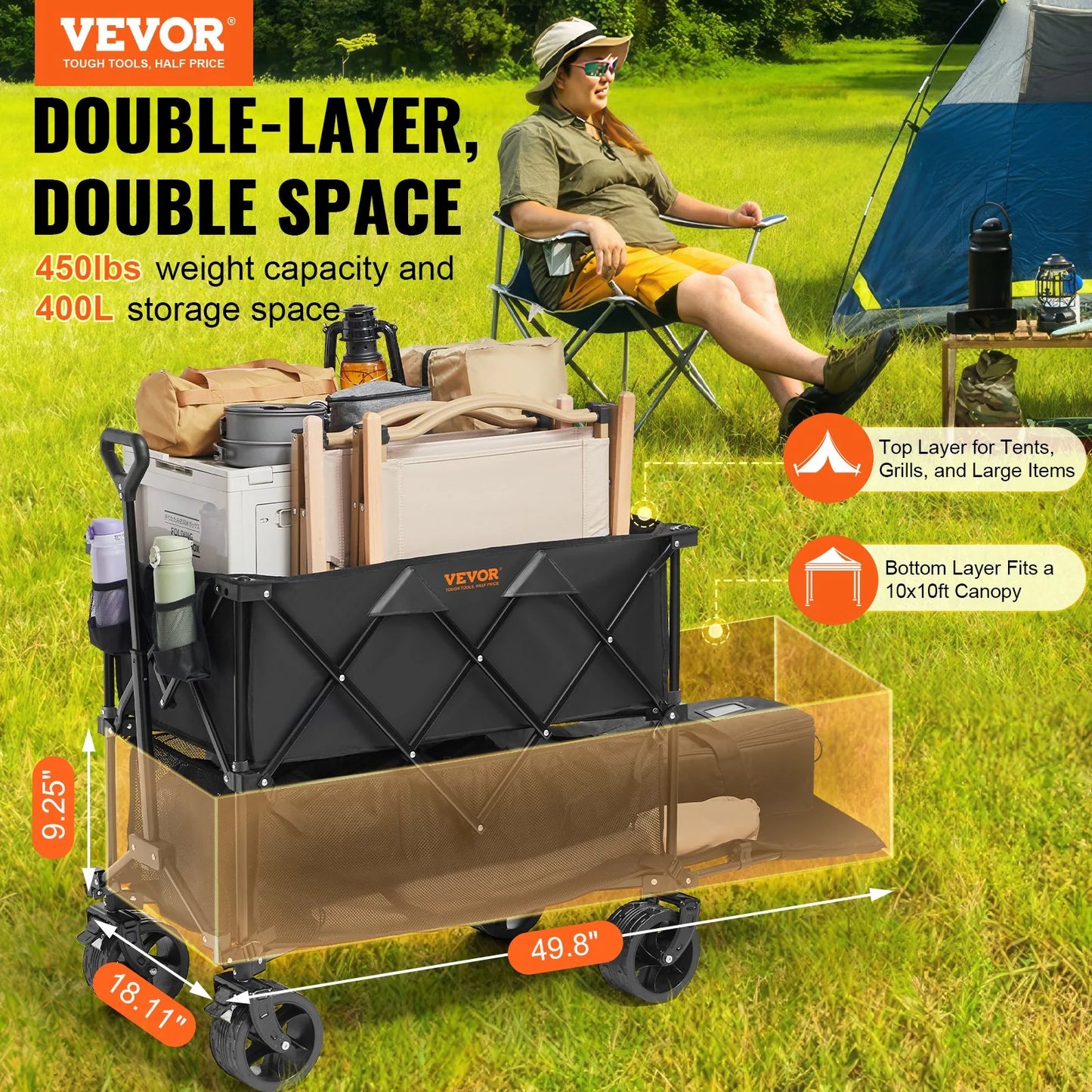 VEVOR All-Terrain Heavy-Duty Folding Wagon – 400L Collapsible Cart with 450 lbs Capacity