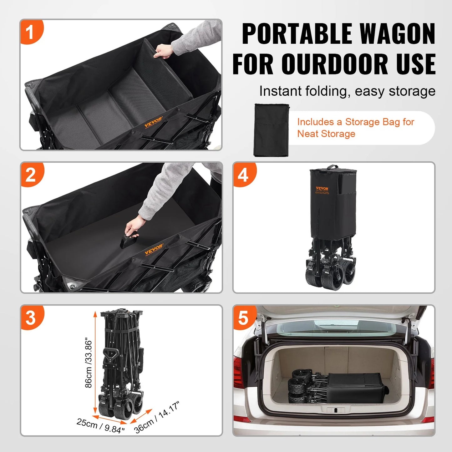 VEVOR All-Terrain Heavy-Duty Folding Wagon – 400L Collapsible Cart with 450 lbs Capacity