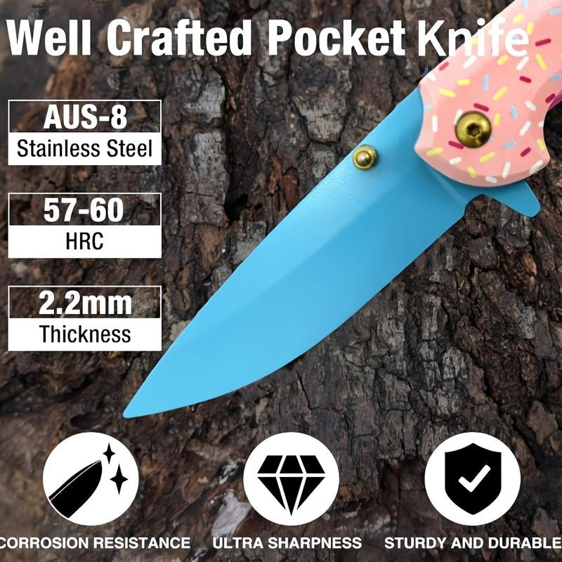 BlushBlade Mini – D2 Steel Folding Pocket Knife with Pink Confetti G10 Handle, EDC Knife for Camping & Survival
