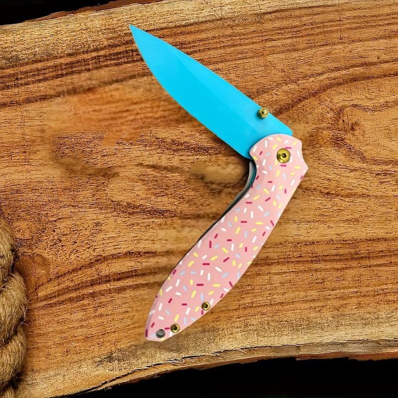 BlushBlade Mini – D2 Steel Folding Pocket Knife with Pink Confetti G10 Handle, EDC Knife for Camping & Survival